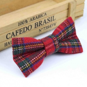 Red Tartan Wool Bow Tie with Adjustable Strap